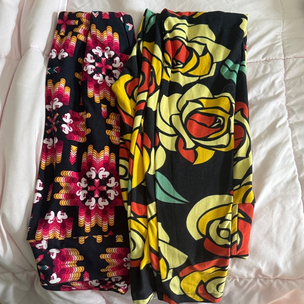 LuLaRoe Women's Leggings - Bold Patterns with Yellow, Red, and Blue